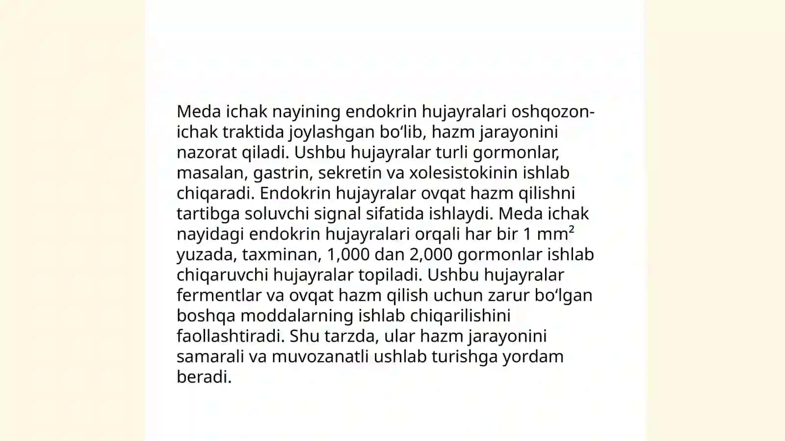 Hazmlanish jarayoning endokrin boshqariluvi meda ichak nayining endokrin hujayralari 4