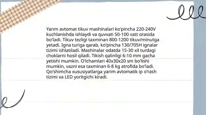 Maxsus avtomat va yarim avtomat tikuv mashinalari turlari va qōllanishi 4
