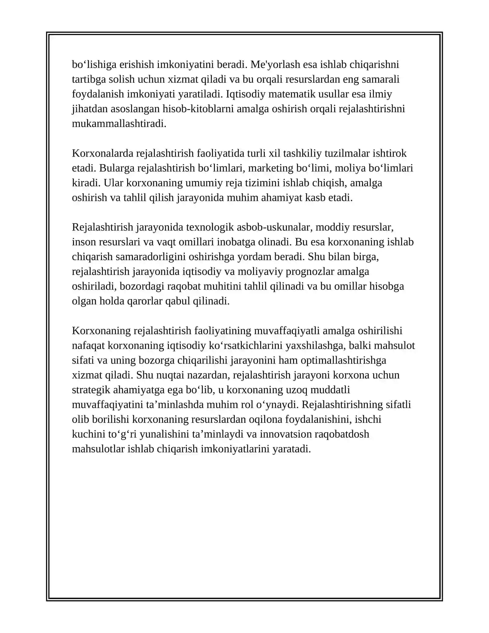 Korxona va uning ishlab chiqarish faoliyatining rejalashtirish obyekti: tushunchasi va ahamiyati 4