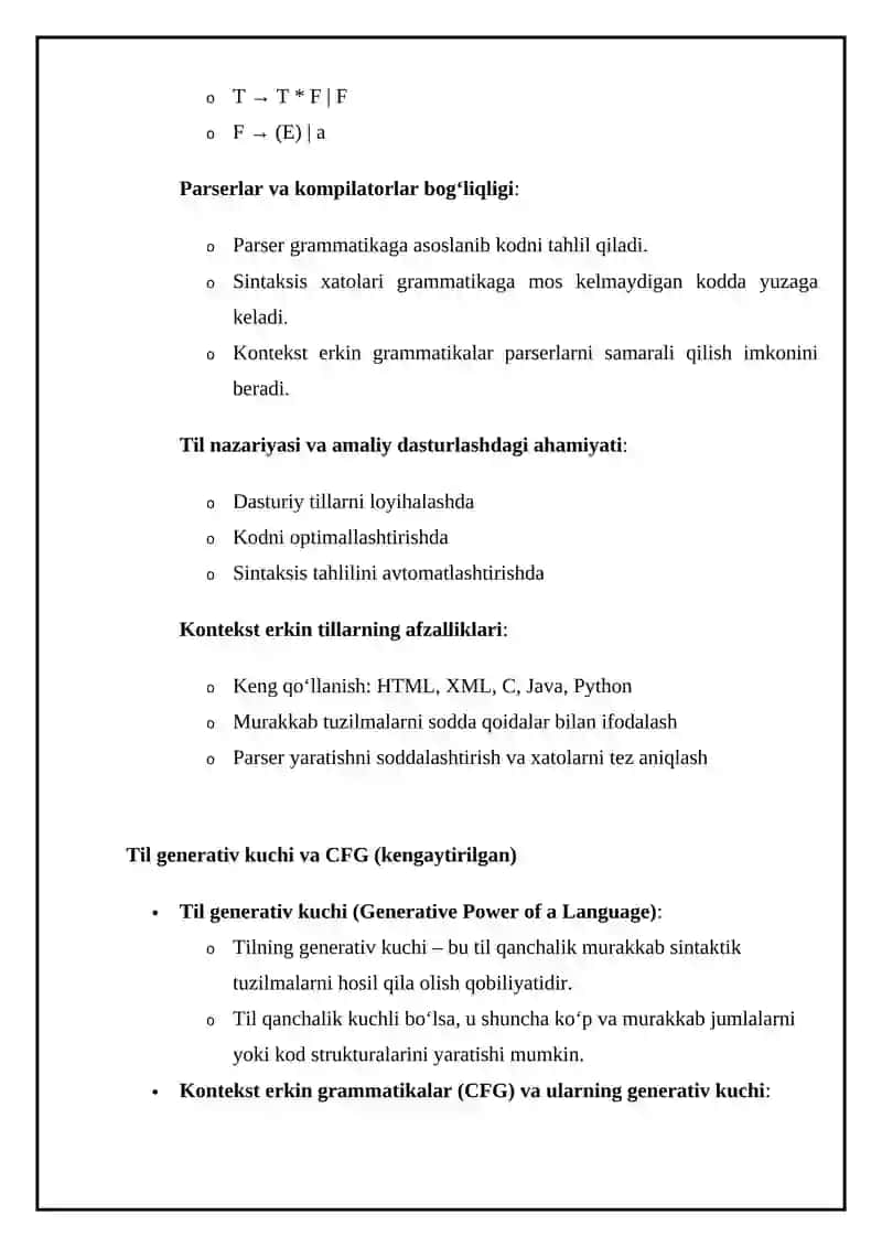 Kontekst erkin tillar (Kontekstsiz grammatikalar) 4