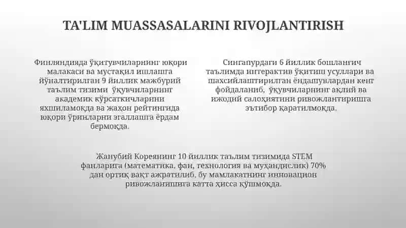 Xorijiy mamlakatlarda ta'lim taraqqiyotining asosiy yo'nalishlari va ilg'or xorijiy tajribalar 4