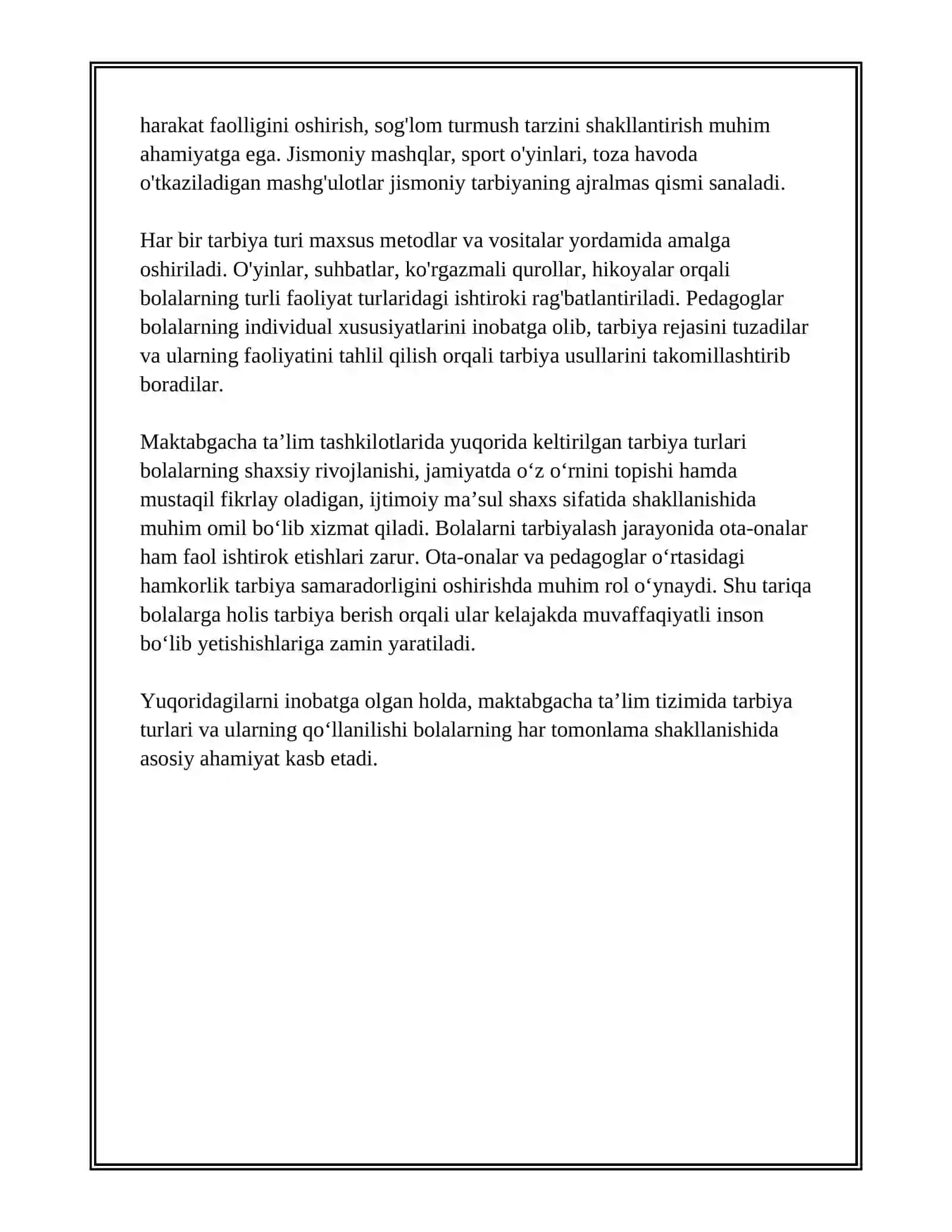 MAKTABGACHA TAʼLIM TASHKILOTIDA TARBIYA TURLARI VA METODLARI 4