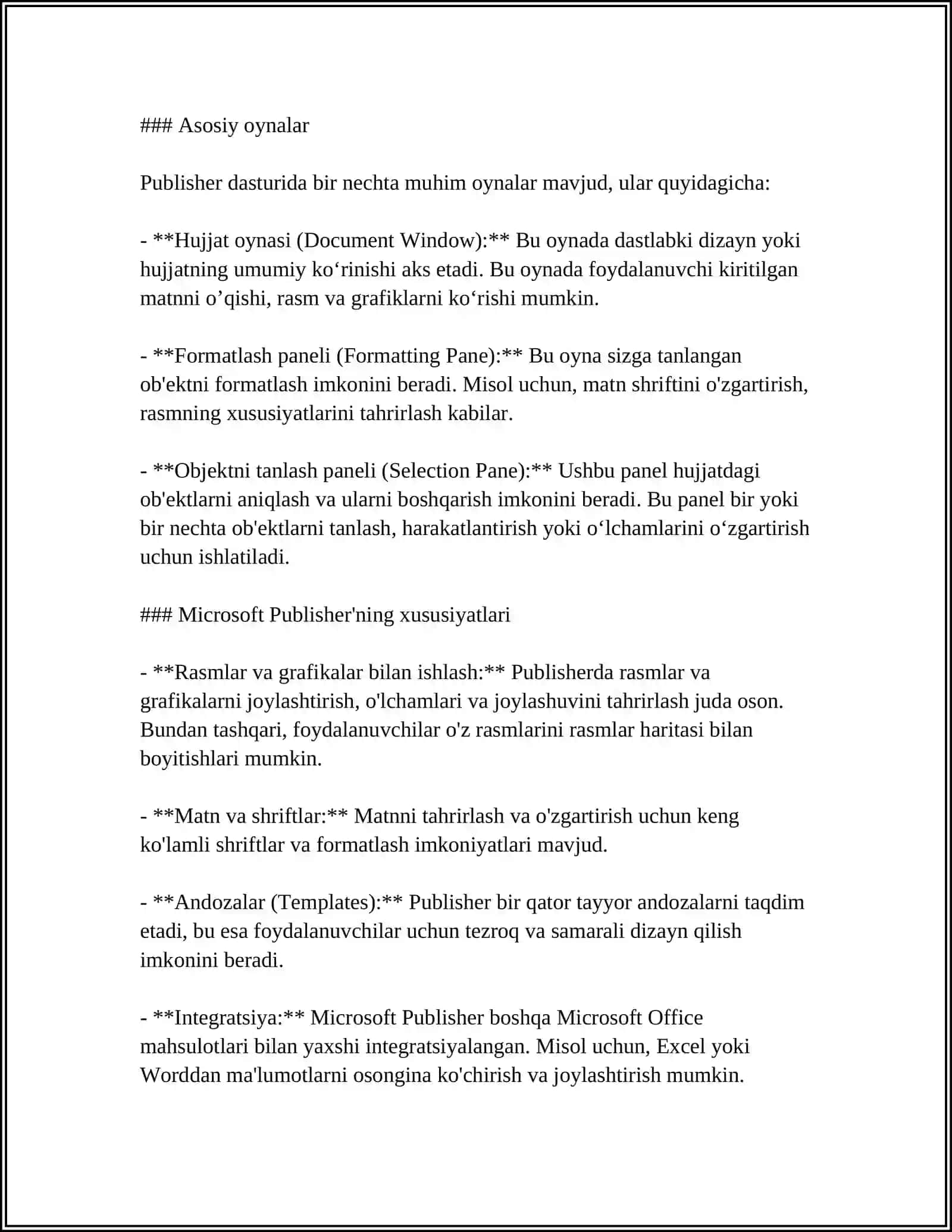 MICROSOFT PUBLISHER OYNALARI VA IMKONIYATLARI BILAN TANISHISH 4