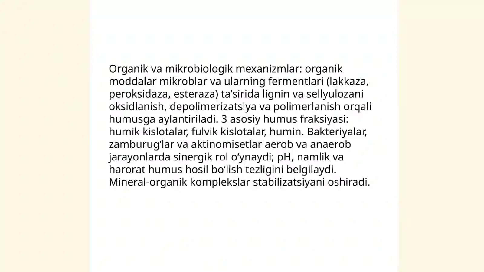 Tuproq gumusi, uning kelib chiqishi va xossalariga taʼsiri 4
