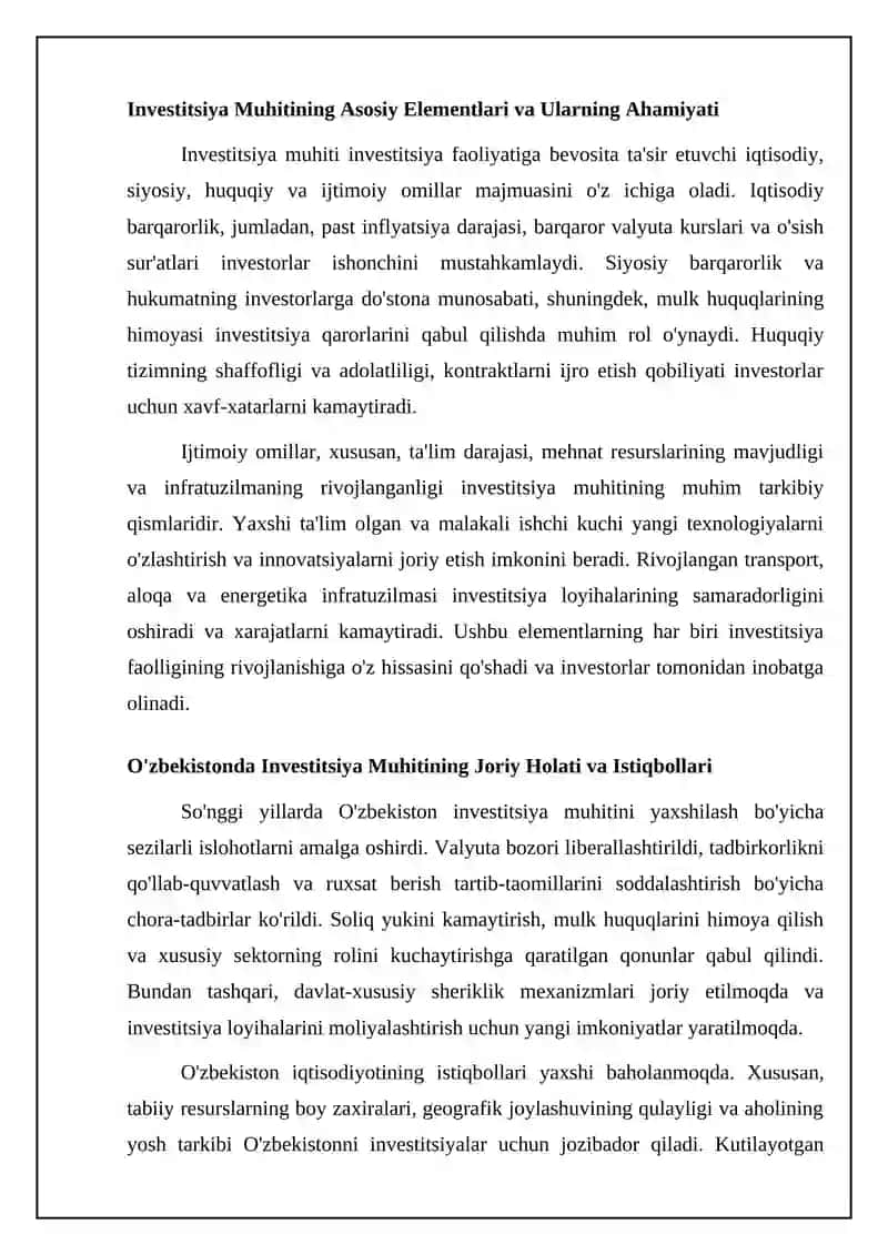 Investitsiya faoliyatini rivojlantirishda investitsiya muhitining orni 4