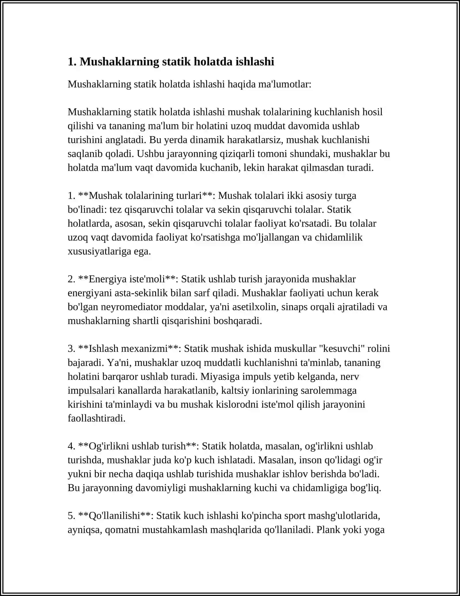 MUSKULLARNI STATIK VA DINAMIK XOLATLARDA BAJARADIGAN ISH TURLARI 4