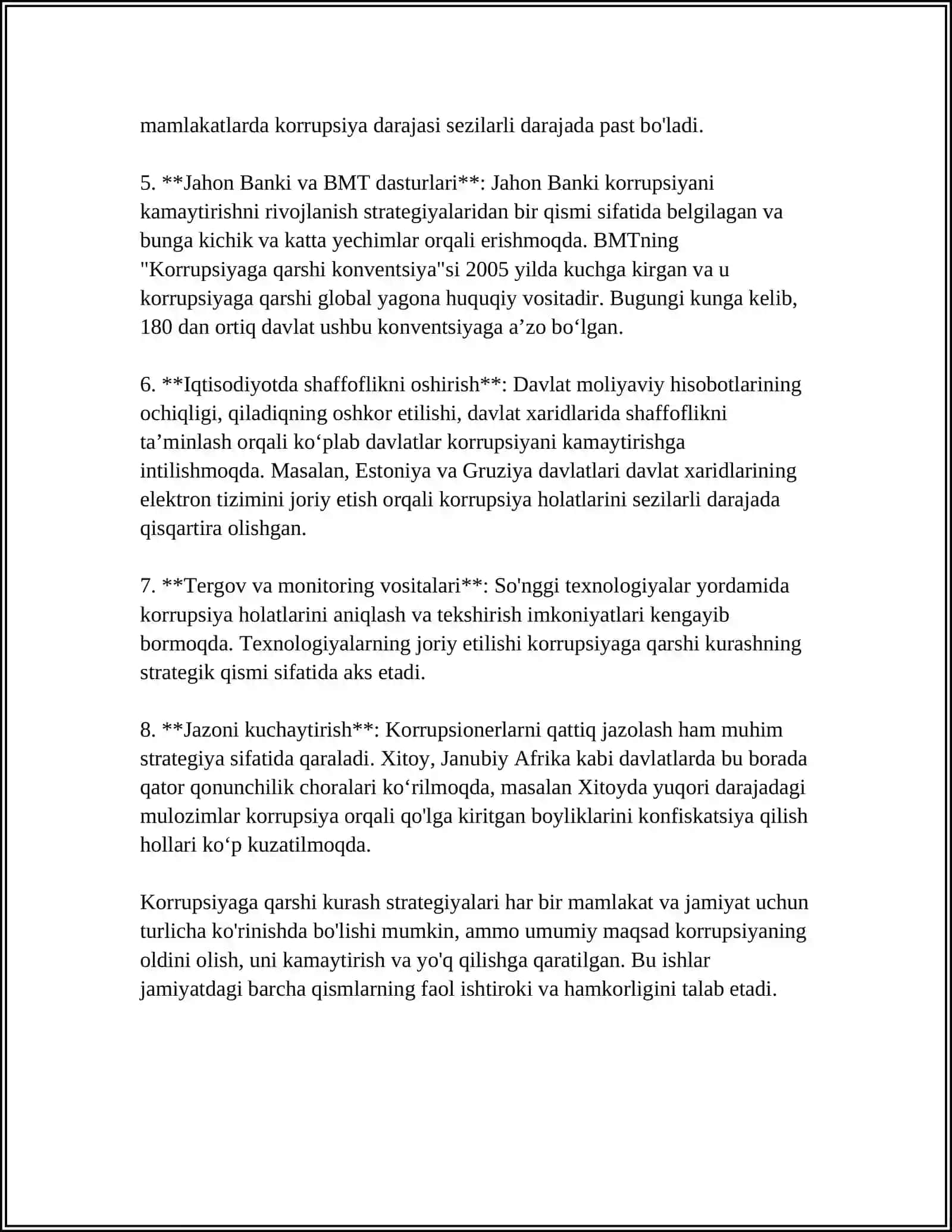 O'ZBEKISTON RESPUBLIKASIDA KORRUPSIYAGA QARSHI KURASHISH AGENTLIGINING VAZIFALARI 4