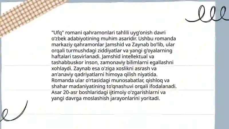Ufq romani va qahramonlari haqida 4