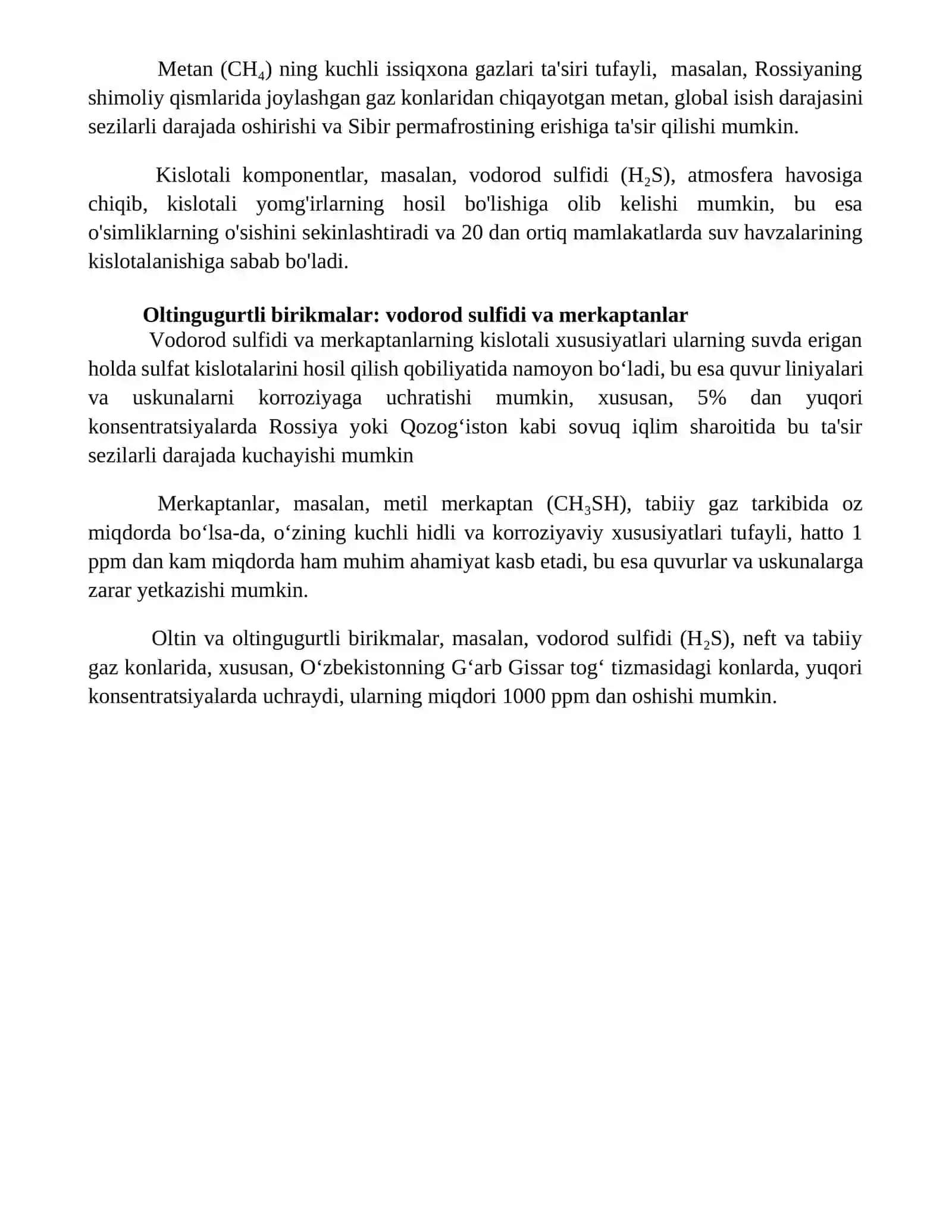 Табиий газ таркибидаги кислотали компонентлар ва ularning xossalari 4