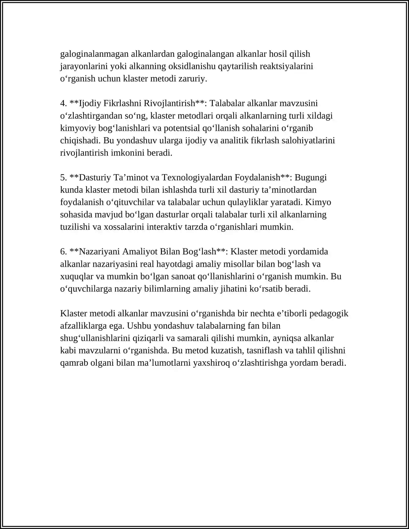 ALKANLAR MAVZUSINI OʻQITISHDA “KLASTER” METODIDAN FOYDALANISH 4