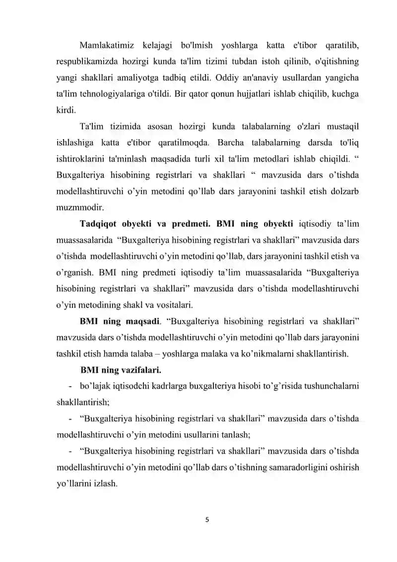 "Buxgalteriya hisobining registrlari va shakllari" Iqtisodiyot fanidan diplom ishi 4