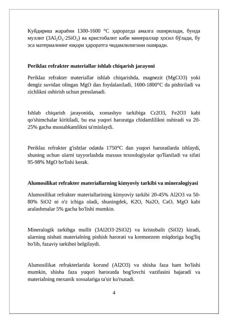 Alumosilikat va Periklaz Refrakter Materiallar Ishlab Chiqarish 4