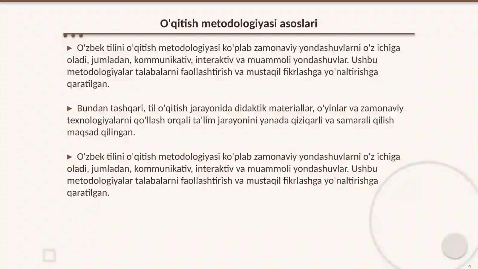 O'zbek tilini o'qitishga doir yondashuv va tamoyillar 4