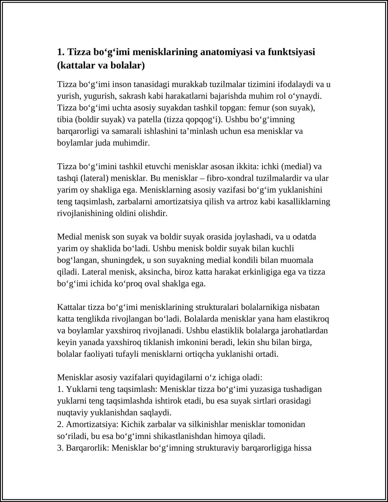 KATTALAR VA BOLALARDA TIZZA BO‘G‘IMINI SHIKASTLANISHLARI: MENISKLAR VA BOYLAMLARINI SHIKASTLANISHLARI, TIZZA QAPQOG‘INI CHIQISHLARI. KATTALAR VA BOLALARDA BOLDIR, BOLDIR – OSHIQ BO‘G‘IMI, OYOQ PANJASINI SHIKASTLANISHLARI. OYOQ PANJASINI CHIQISHLARI 4