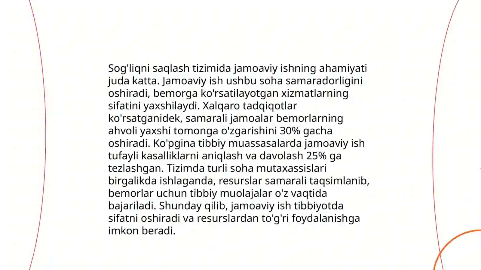 Jamoada hamshiraning maqsadlari va vazifalari, sog'liqni saqlash tizimi va jamoada tibbiyotning xususiyatlari 4