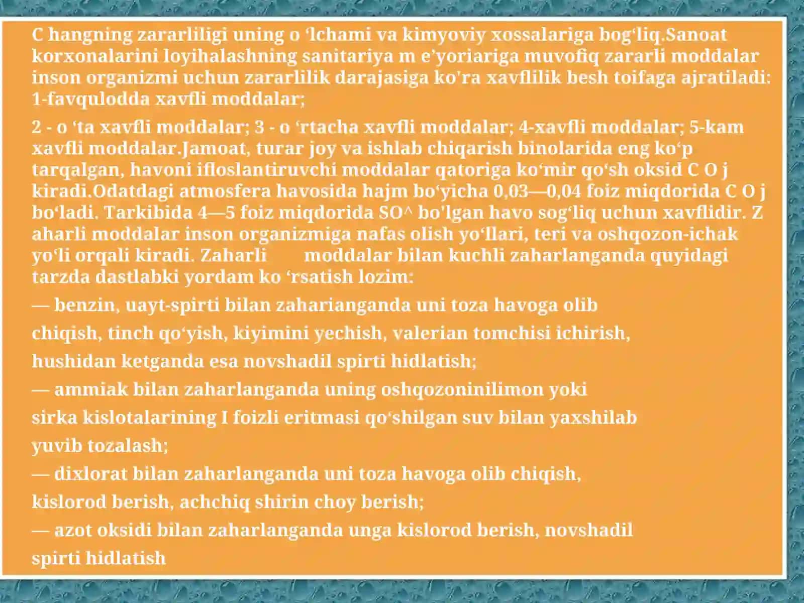 Paxtani dastlabki ishlash korxonalarida ajralib chiqadigan chang va zararli moddalar 4