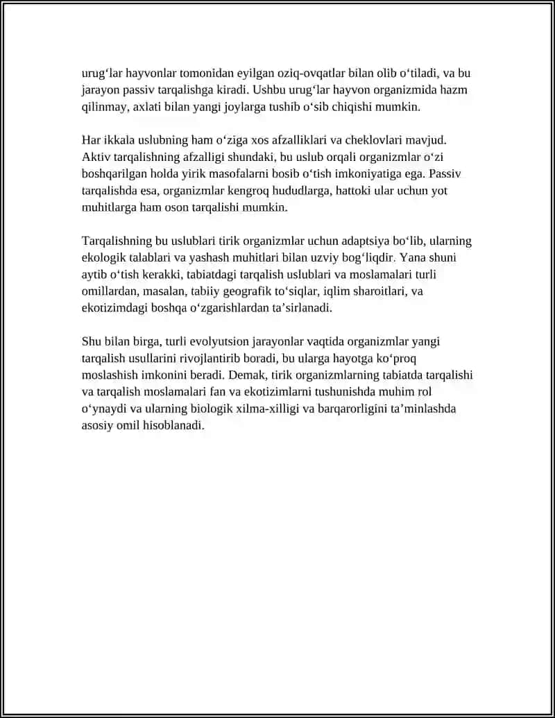 TIRIK ORGANIZMLARNI TABIATDA TARQALISH USLUBLARI VA TARQALISH MOSLAMALARI 4