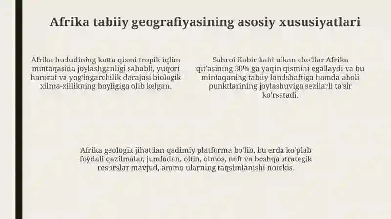Afrikaning siyosiy xaritasi, tabiiy va iqtisodiy geografiya sharoitini oʻrganish 4