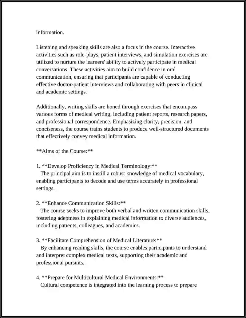 Overview and Aims of Introduction to Medical English 4