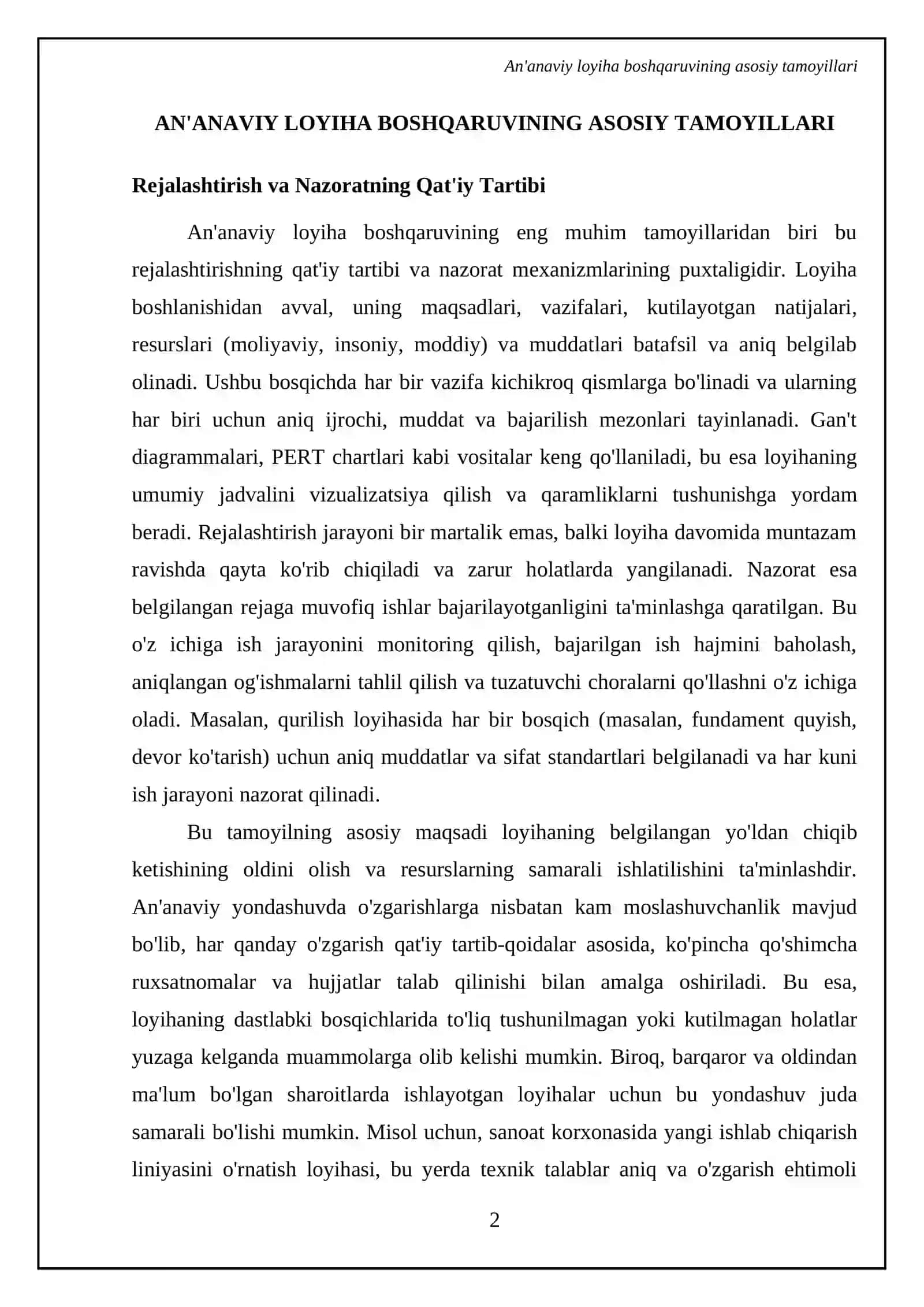 Loyiha boshqaruvining ananaviy usullari 4
