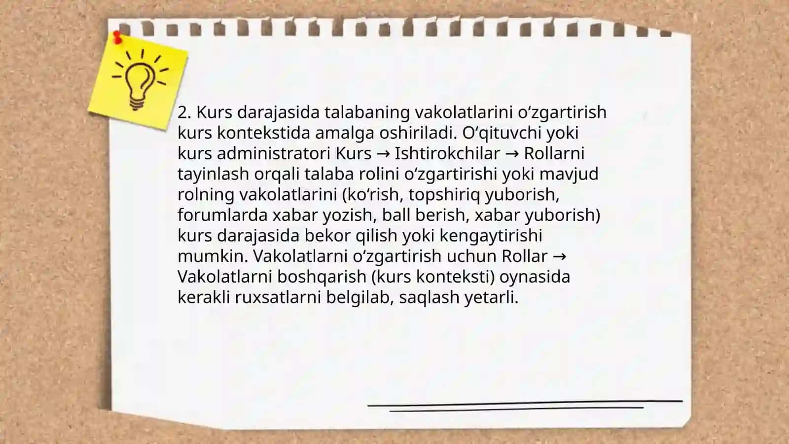 Moodle tizimida talabaning vakolatlarini oʻzgartirish 4