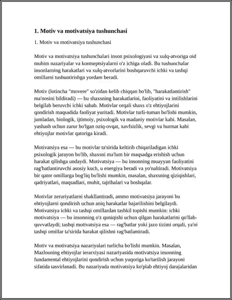 OʻQITISH:INGLIZ TILI YOʻNALISHI - MOTIV VA MOTIVATSIYA 4