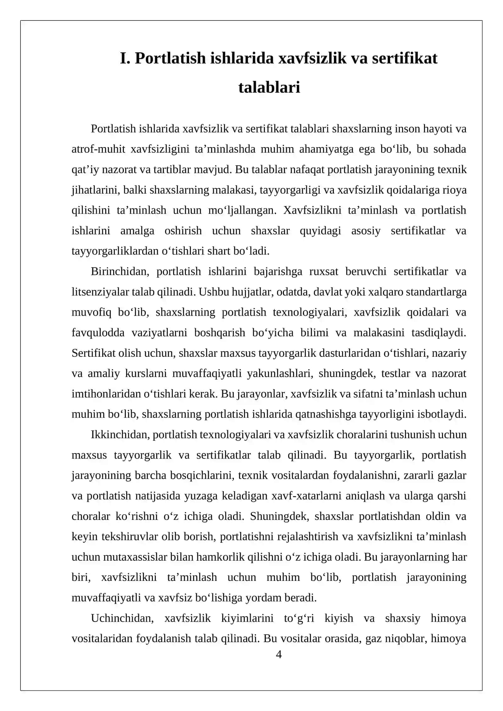 SHAXTA VA KARERLARDA PORTLATISH ISHLARINI BAJARADIGAN SHAXSLARGA QO'YILADIGAN TALABLAR 4