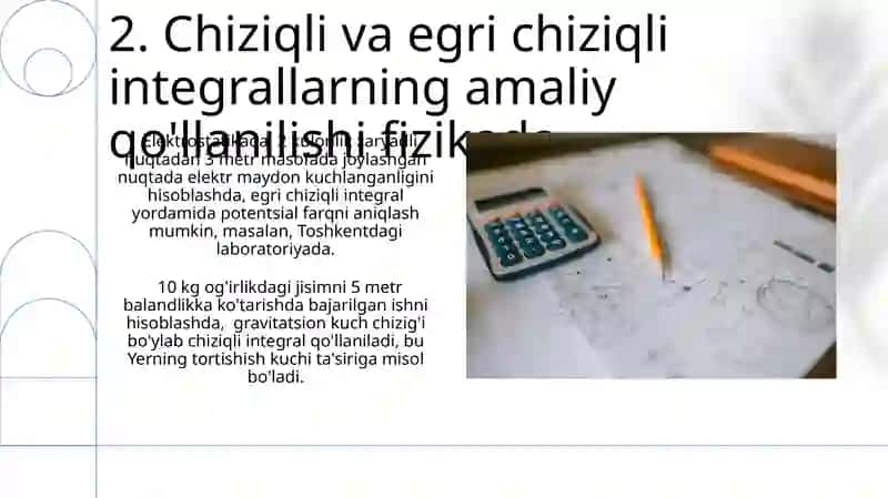 Karrali va egri chiziqli integrallarning tadbiqlariga doir misollar yechish 4