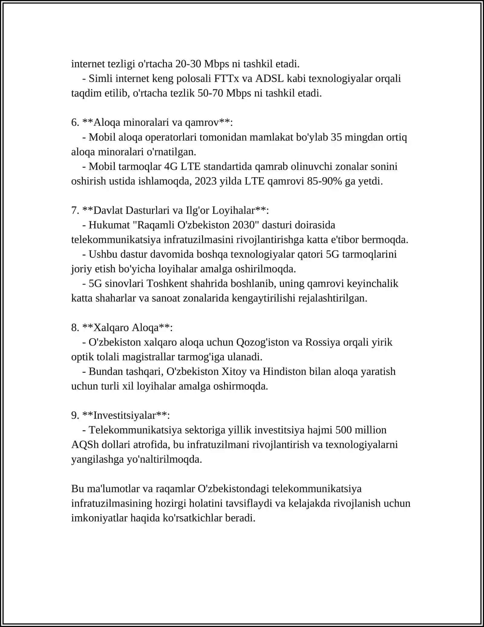 OʻZBEKISTONDA TELEKOMMUNIKATSIYA VA SIMSIZ TEXNOLOGIYALARNI RIVOJLANISHIGA TA'SIR QILUVCHI ASOSIY OMILLAR 4