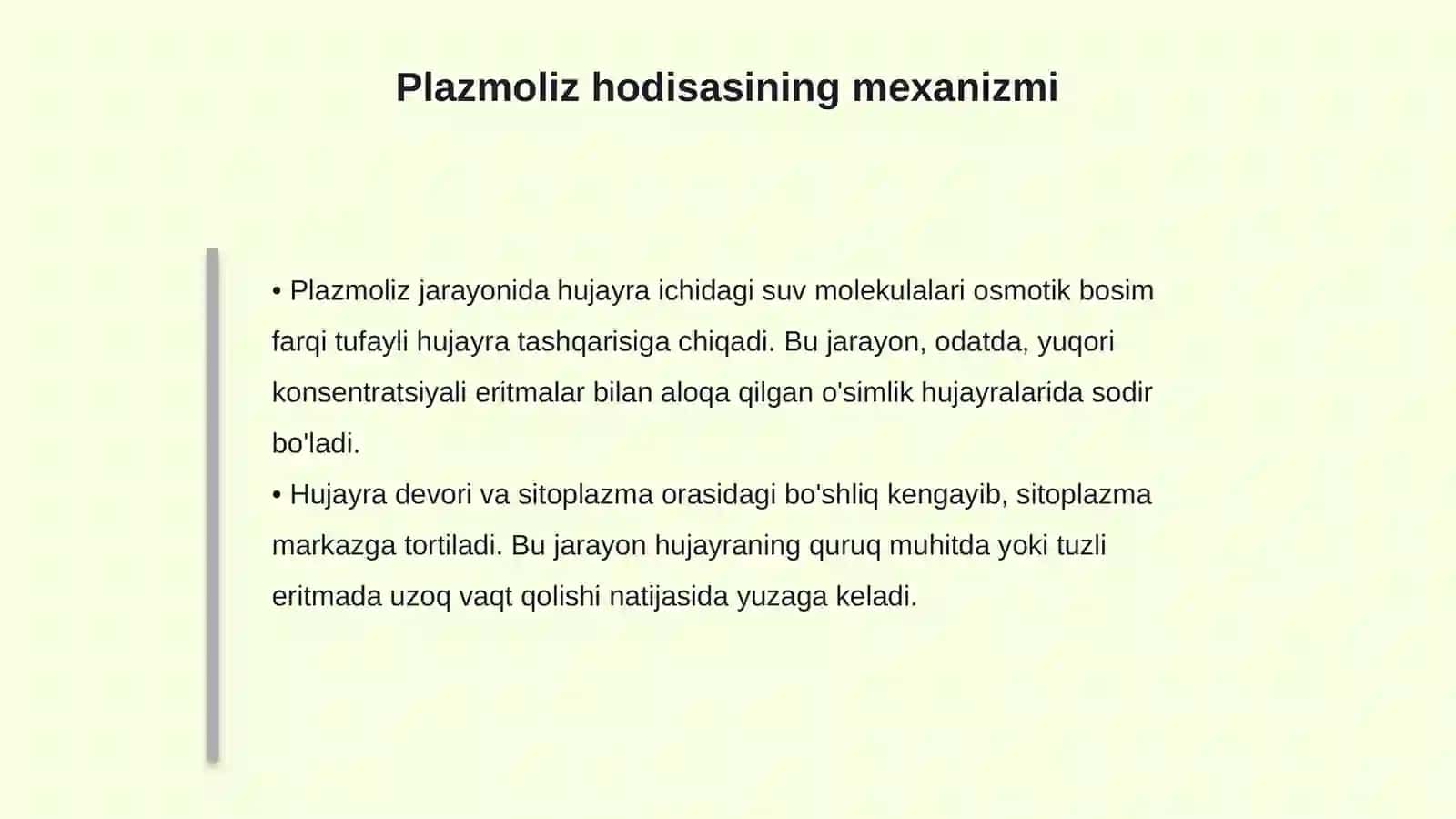 O'simlik hujayralarida plazmoliz va deplazmoliz 4