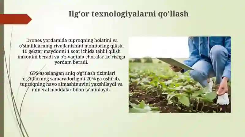 Tuproqning suv va havo rejimlarini yahshilash boyicha ilg'or Fermer xo'jaliklari tajribalari 4