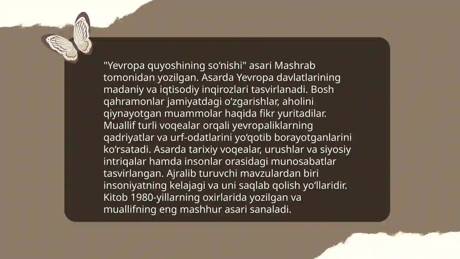 Osvald Shpenglening "Yevropa quyoshining sunishi,, asari 4