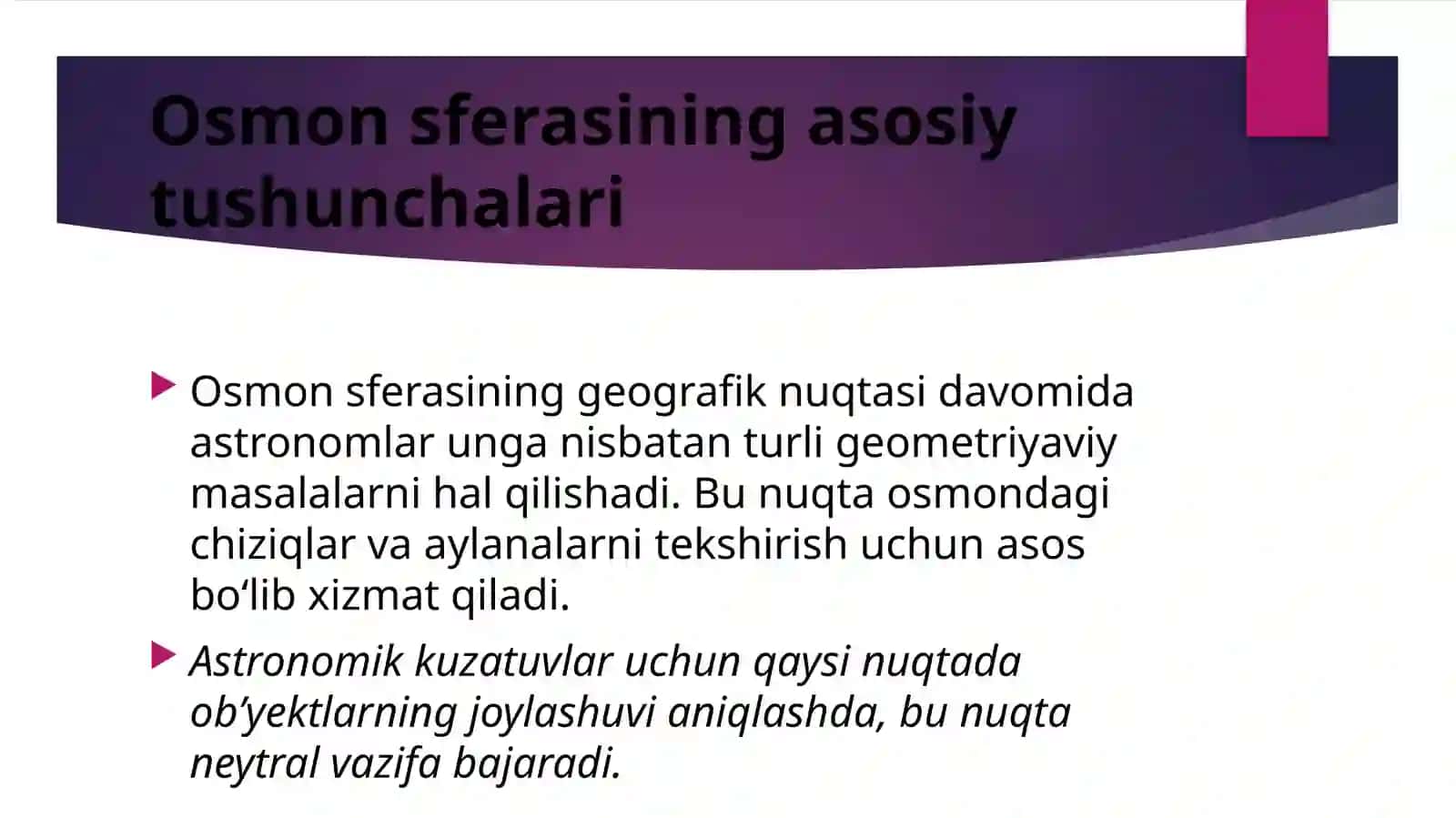 Osmon sferasining asosiy tushunchalari 4