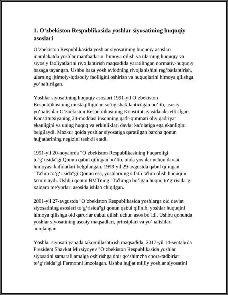 O‘ZBEKISTON RESPUBLIKASIDA YOSHLARGA OID DAVLAT SIYOSATI VA UNING MOHIYATI 4