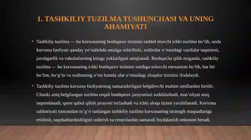TASHKILIY TUZILMA DIAGRAMMASINI REAL KORXONA MALUMOTLARI ASOSIDA CHIZISH VA TAHLIL QILISH 4