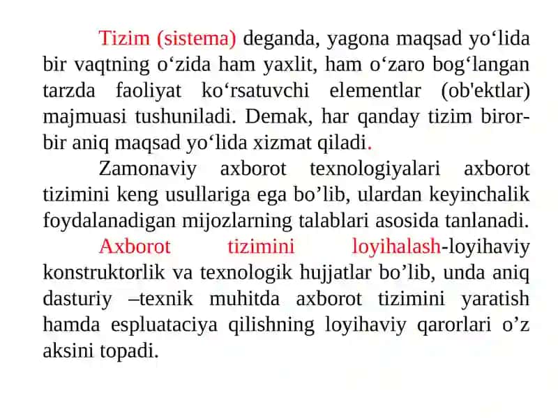 Axborot tizimining asosiy terminlari va tushunchalari. 4