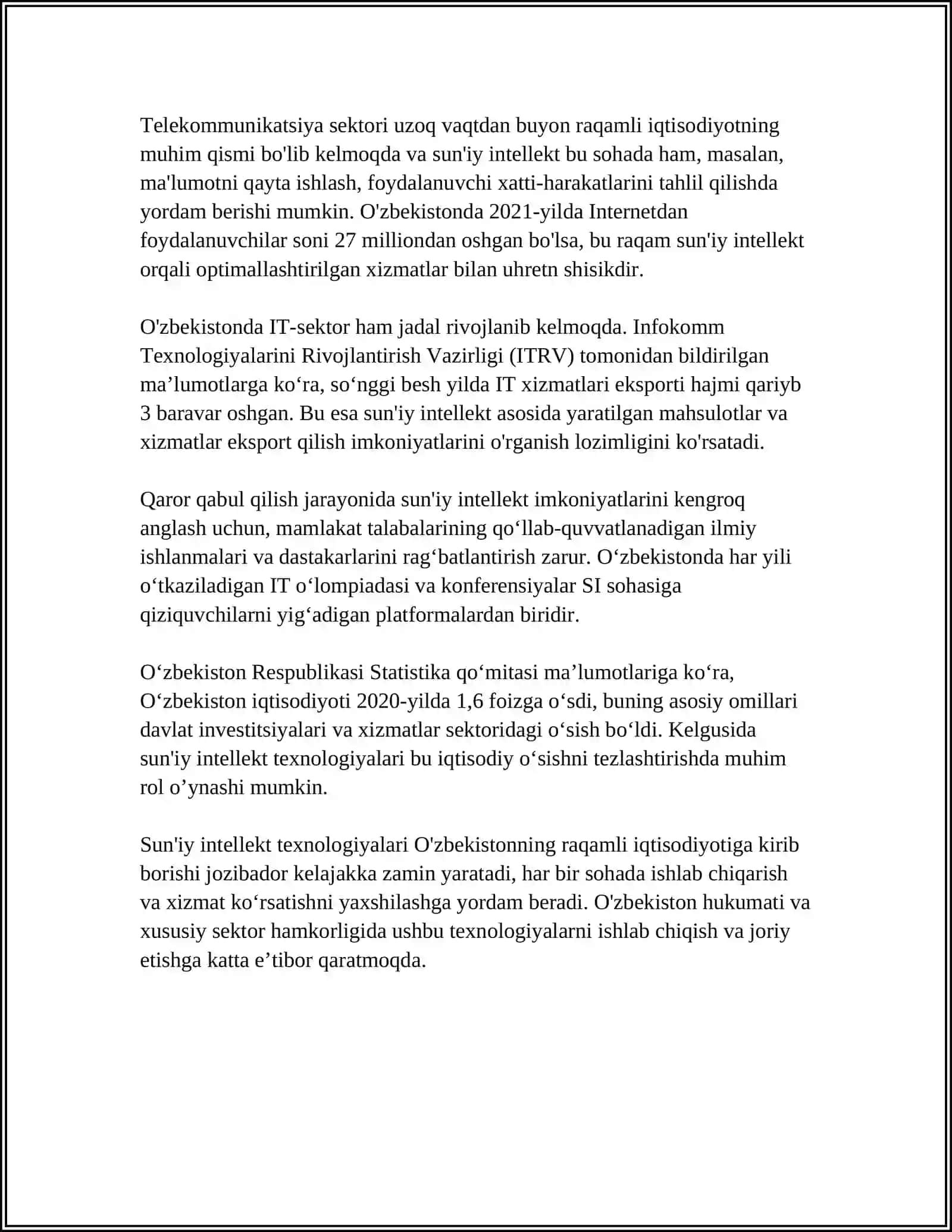 OZBEKISTAN RAQAMLI IQTISODIYOTIDA SUN’IY INTELLEKTNING TA’SIRI 4