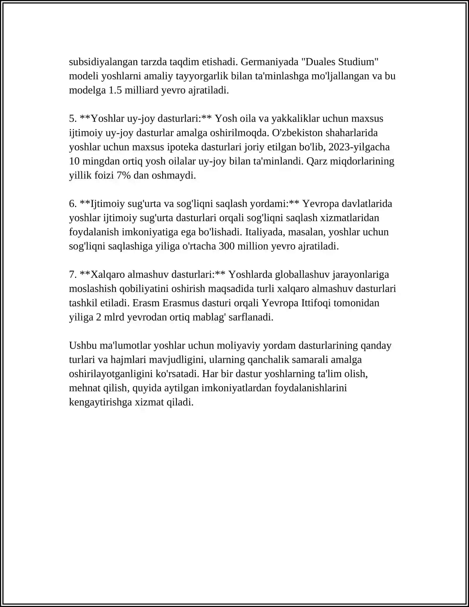 Yoshlarga moliyaviy yordam dasturlari 4