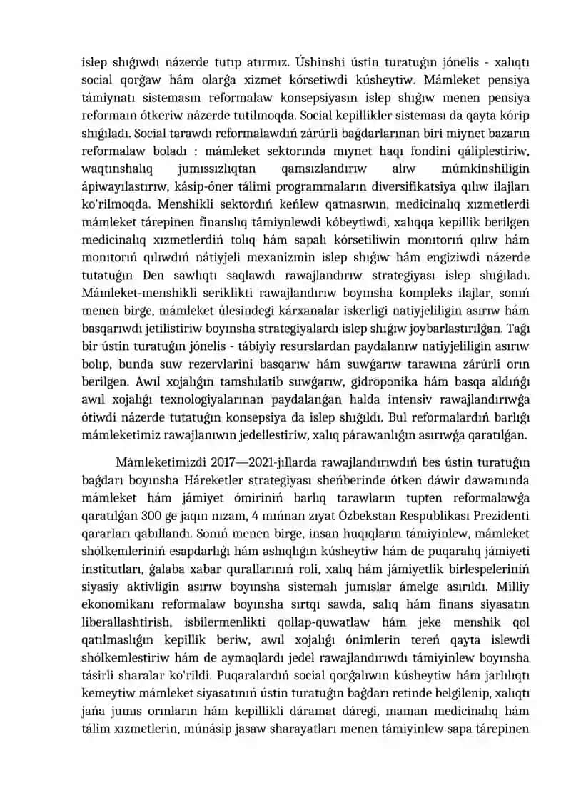 Ózbekstanda social tarawda ámelge asırılıp atırǵan ózgerislerdiń mazmun hám mánisi 4
