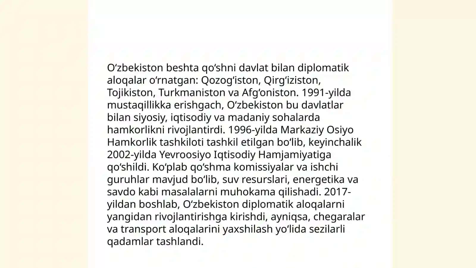 O‘zbekistonning Markaziy Osiyoda tinchlikka bo‘lgan harakatlari 4