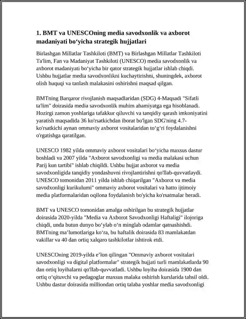 BMT VA YUNESKO NING MEDIA SAVODXONLIG VA AXBOROT MADANIYATIGA MUNOSABATI 4