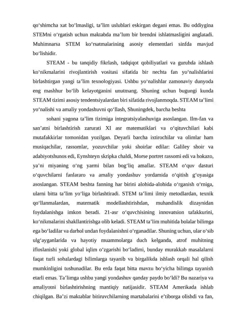 STEAM TA’LIM TEXNOLOGIYASINI BOSHLANGʻICH TA’LIMDA QOʻLLASHNING ME’YORIY USLUBIY ASOSLARI 4