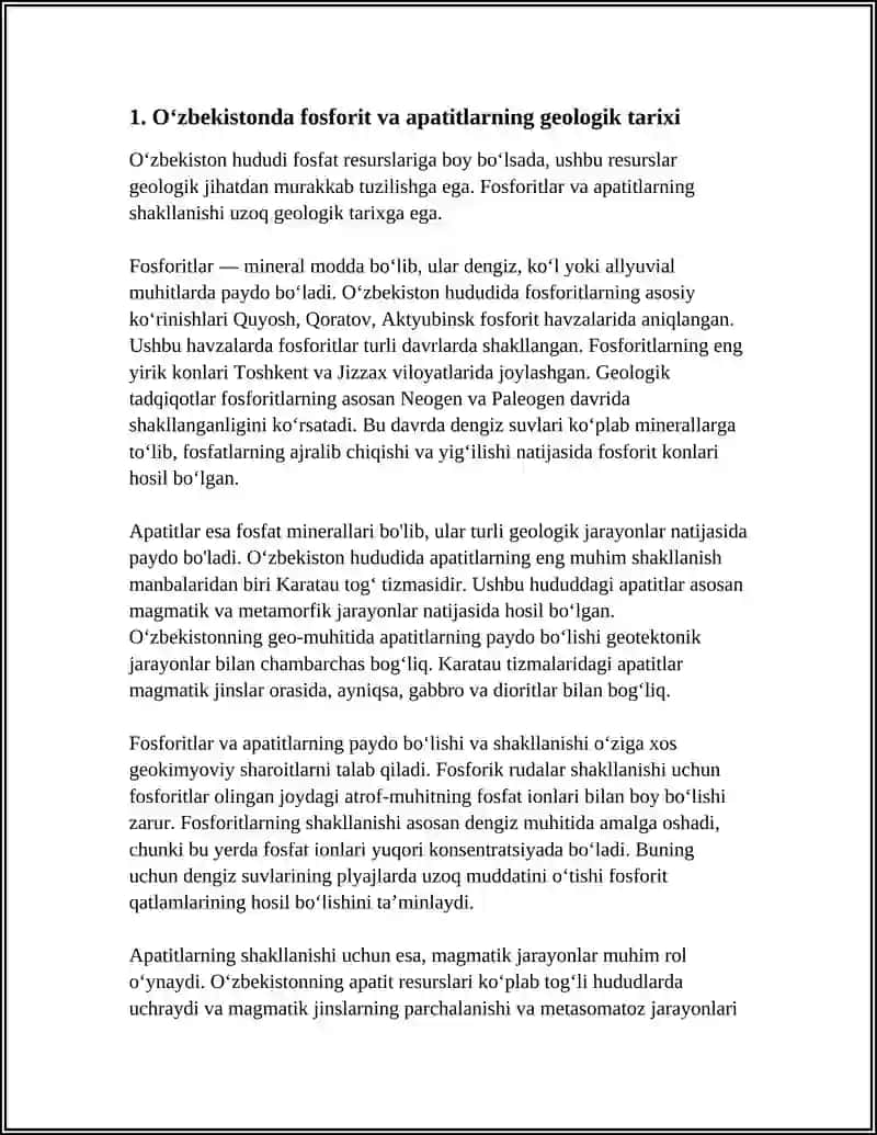 Oʻzbekistonda fosforit va apatitlarning geologik tarixi 4