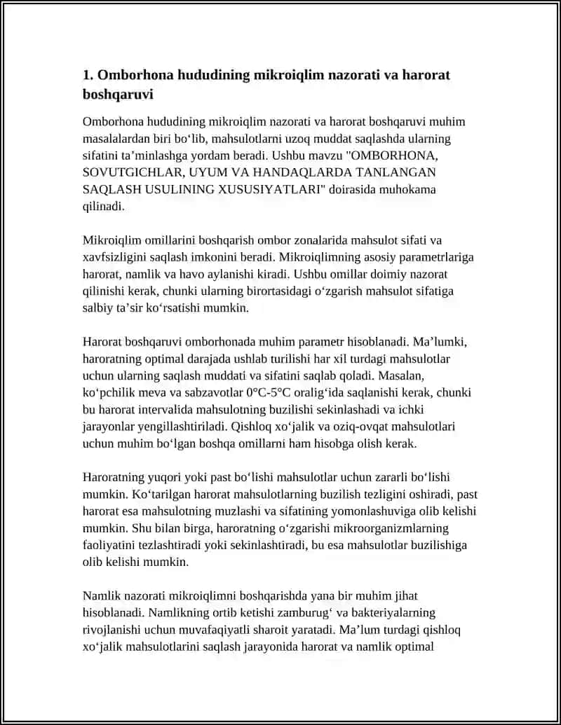 OMBORHONA, SOVUTGICHLAR, UYUM VA HANDAQLARDA TANLANGAN SAQLASH USULINING XUSUSIYATLARI 4