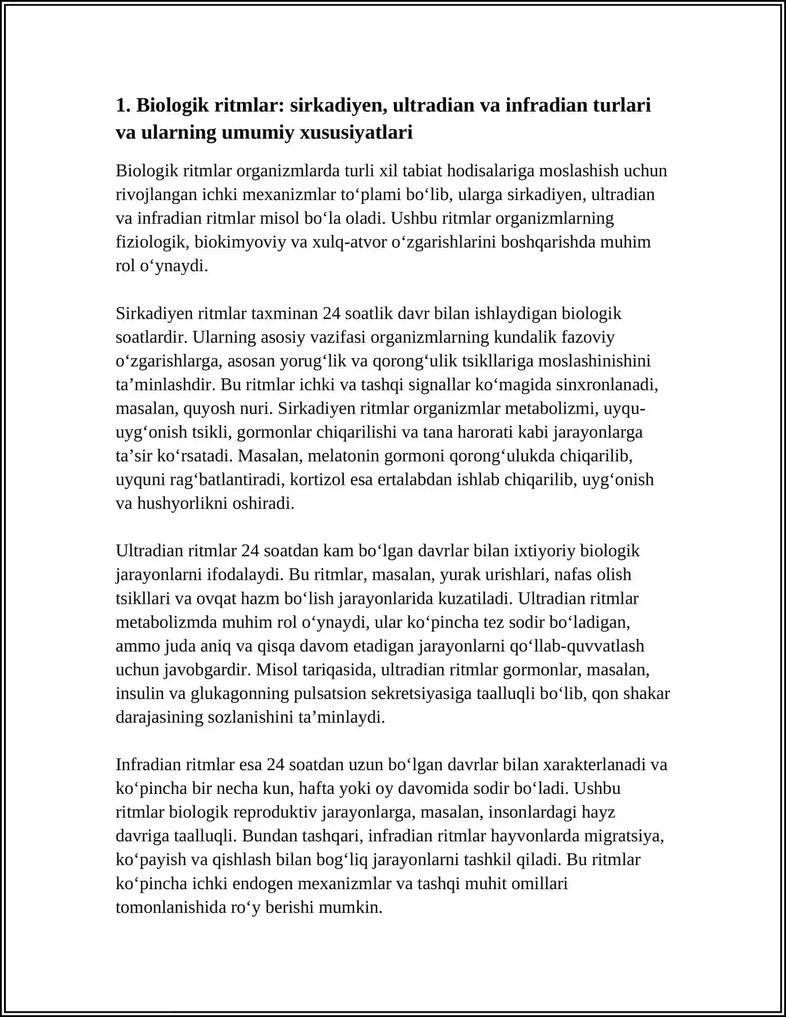 BIOLOGIK RITMLAR VA ULARNING FIZIOLOGIK AHAMIYATI.GORMONLAR VA ULARNING BIOFIZIK TAʼSIR MEXANIZMLARI 4