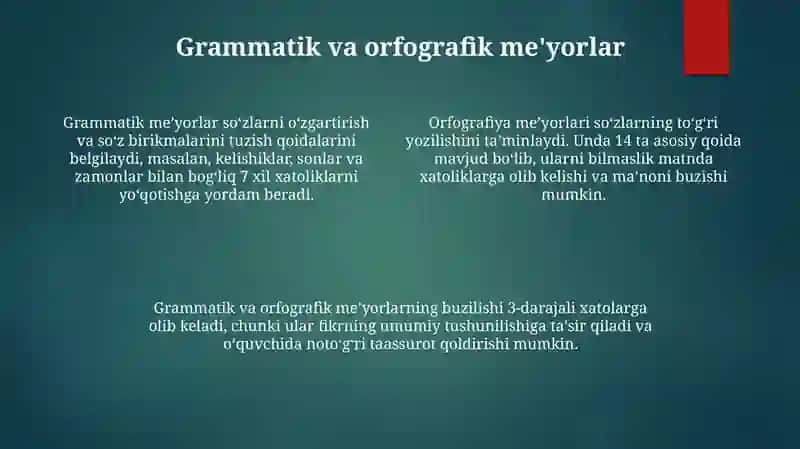 Madaniy Nutqning Grammatik va Uslubi Ye'yorlari Bo'yi Chamashqvo Topshiriqlar Tayyorlash 4