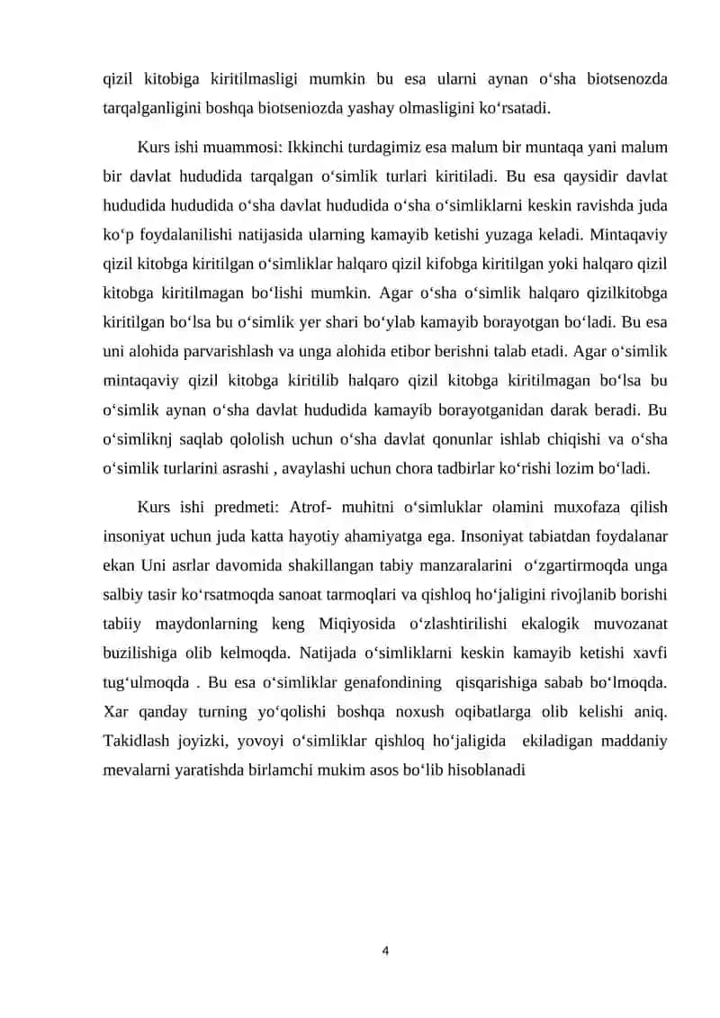 O’ZBEKISTON “QIZIL KITOB”IGA KIRITILGAN O’SIMLIKLAR VA ULARGA TASNIF 4