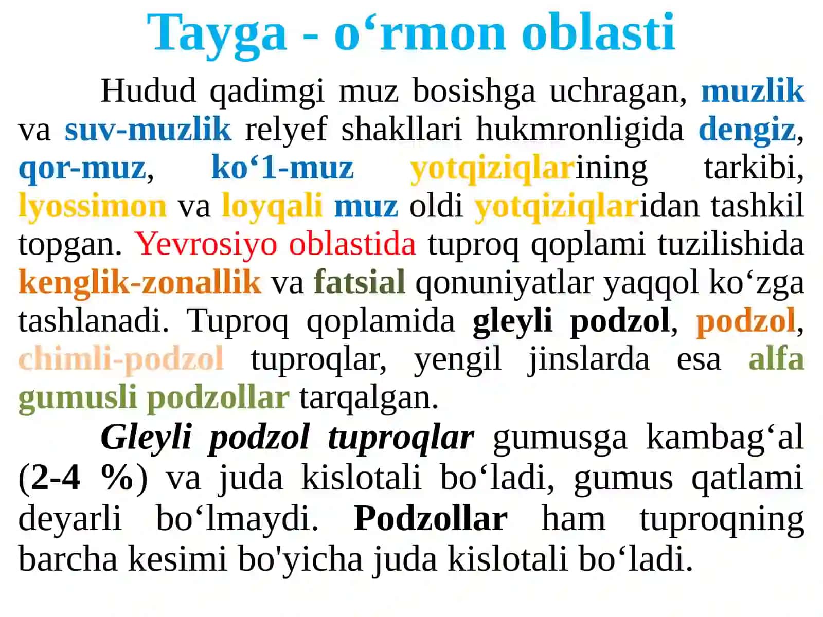Boreal va Subboreal mintaqa tuproqlari geografiyasi 4