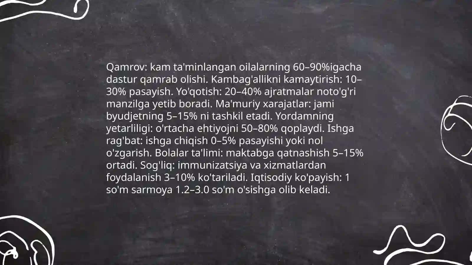Ijtimoiy dasturlar iqtisodiy o'sishga ta'siri va samaradorligini baholash metodlari 4