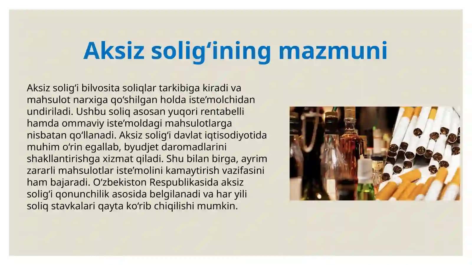 Aksiz solig‘ini hisoblash va to‘lash tartibi. 4